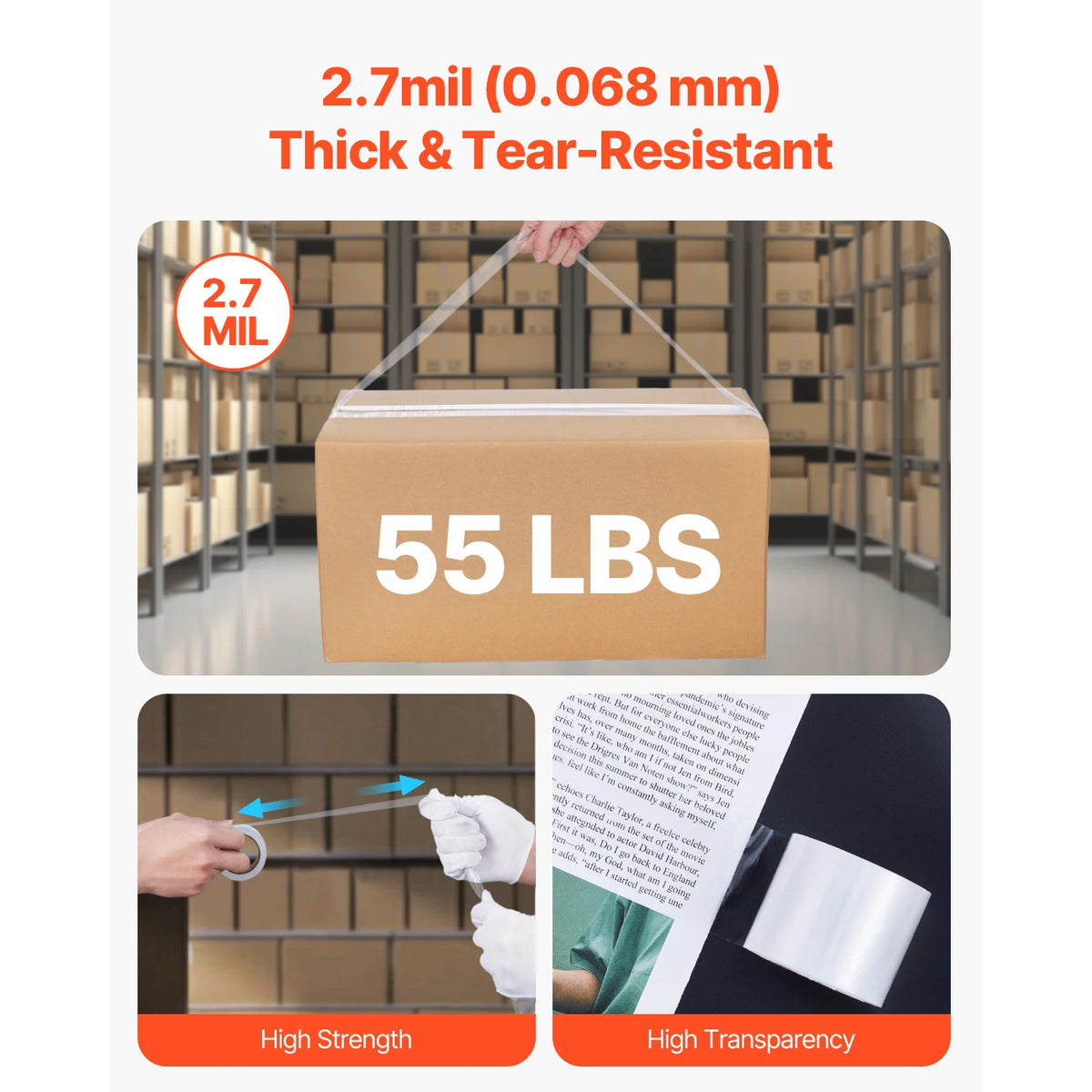 SucceBuy Clear Packing Tape 1.5in 2.7 Mil &ndash; With Dispenser