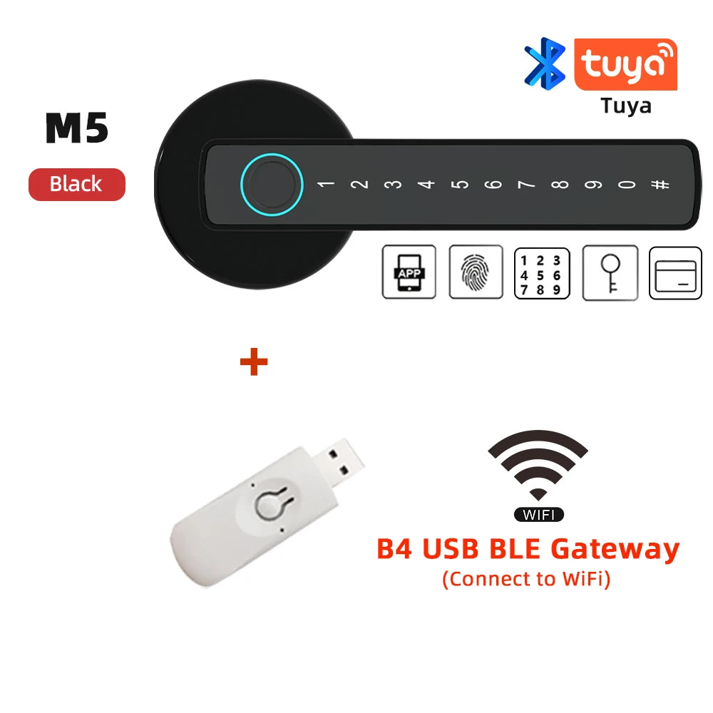RAYKUBE M5 Tuya BLE Smart Fingerprint Door Lock Digital Electronic Lock with Password/Key/IC Card/ Smartlife/ Tuya APP Unlock M5-B and Gateway