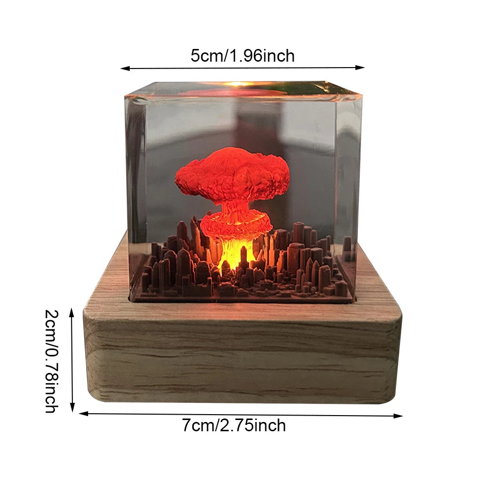 Nuclear Explosion 3D Night Light - USB Rechargeable Mushroom Cloud Lamp for Home Decor