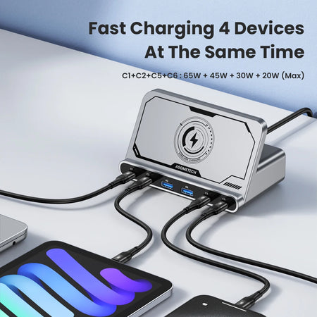 ASOMETECH 160W 7in1 USB C Fast Charging Station &ndash; Ultra-Fast Wireless Charging for Multiple Devices