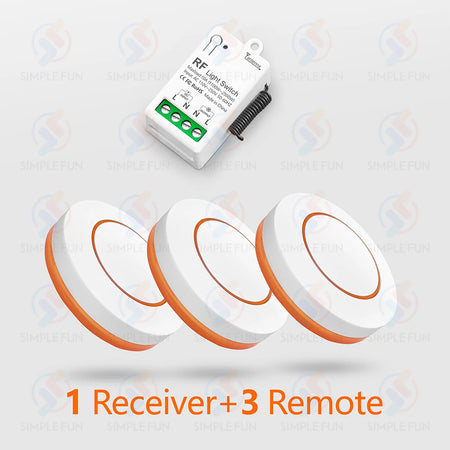 433Mhz Wireless Smart Light Switch - Mini RF Relay Receiver for Remote Control 1 Receiver 3 Remote