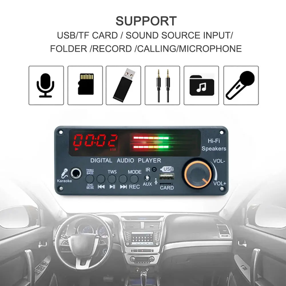 KEBIDUMEI Bluetooth 5.3 DIY MP3 WAV Decoder Board DC 12V Wireless Car USB MP3 Player TF Card Slot USB FM Radio with 6.5MM Mic by InterCyprus Trading Ltd