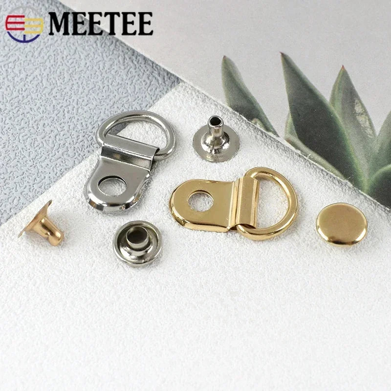 10/20/50Sets 9*14mm Metal D Ring Buckle Hiking Climbing Boots Connector Clasp Bag Strap Shoes Carabiner Installation Nails Craft