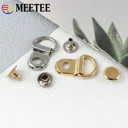 10/20/50Sets 9*14mm Metal D Ring Buckle Hiking Climbing Boots Connector Clasp Bag Strap Shoes Carabiner Installation Nails Craft