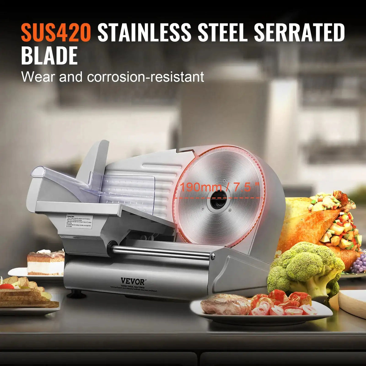 Electric Meat Slicer Adjustable Thickness SUS420