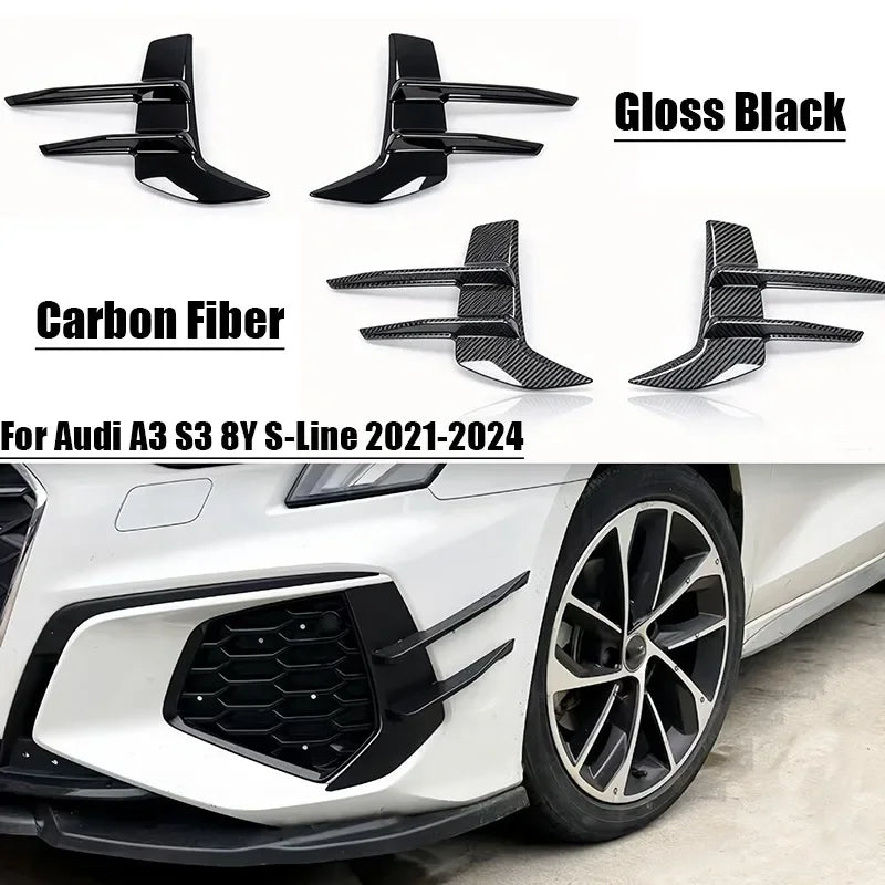 Aletas para paragolpes delantero con aspecto de fibra de carbono de ABS para Audi A3 S3 8Y S-Line