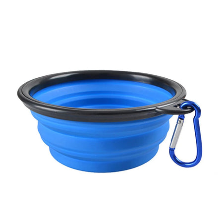 Portable Folding Silicone Dog and Cat Bowl with Carabiner Blue / 350ml