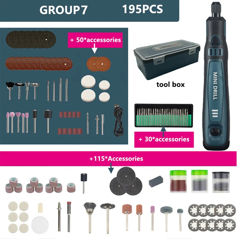 DONUMEH Cordless Mini Electric Engraver and Grinder with 3-Speed Control DOM-001-GROUP7