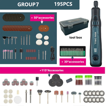 DONUMEH Cordless Mini Electric Engraver and Grinder with 3-Speed Control DOM-001-GROUP7