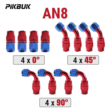 PIKBUK 12Pcs AN4/6/8/10/12 Universal Straight 45 90 Degree Reusable Hose End Fittings Adapter For Swivel PTFE Oil Fuel Line Pipe by InterCyprus Trading Ltd