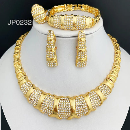 Elegant 18K Gold Plated Dubai Jewelry Set for Women - Necklace, Earrings, Bracelet &amp; Ring