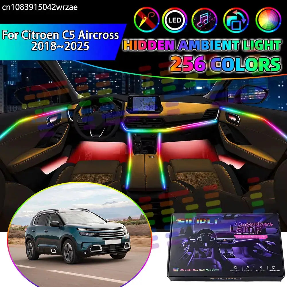 For Citroen C5 Aircross 2018~2025 MK1 C84 RGB Car Interior Ambient Lights Strips Breathing Lighting Kit App Control LED strips by InterCyprus Trading Ltd