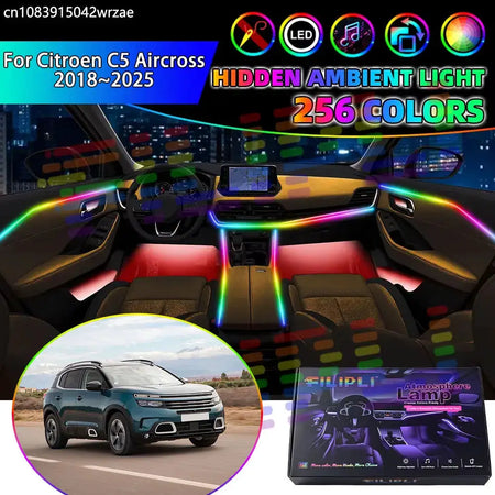 For Citroen C5 Aircross 2018~2025 MK1 C84 RGB Car Interior Ambient Lights Strips Breathing Lighting Kit App Control LED strips by InterCyprus Trading Ltd