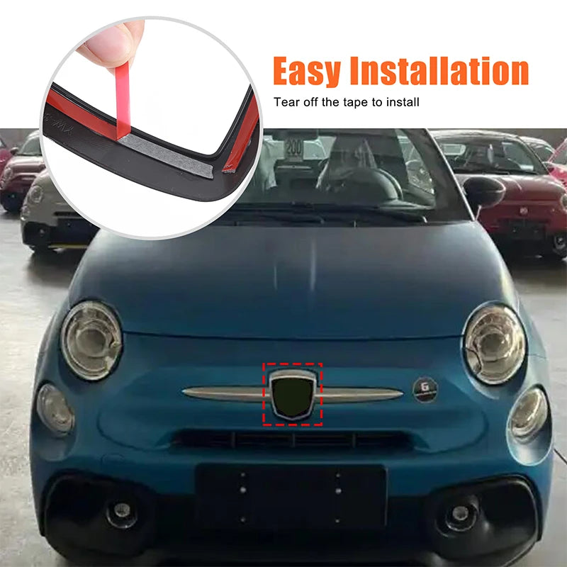 Anillo adhesivo frontal de logotipo de fibra de carbono ABS para Abarth 595