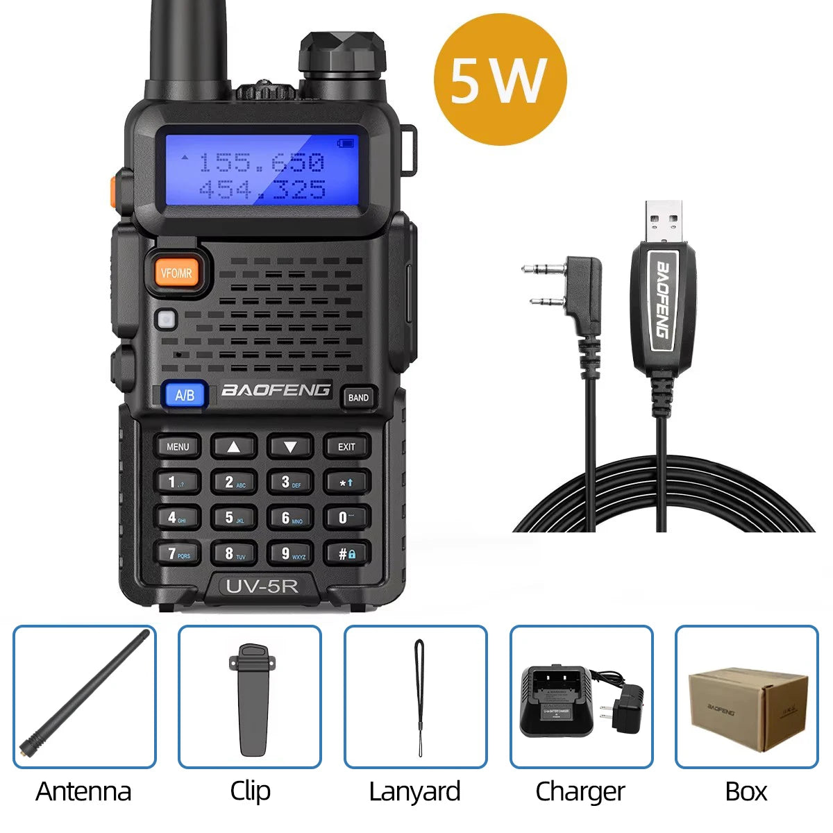 Baofeng UV-5R &ndash; Dual Band Ham Radio 5W Power Long Range 5W- cable / EU