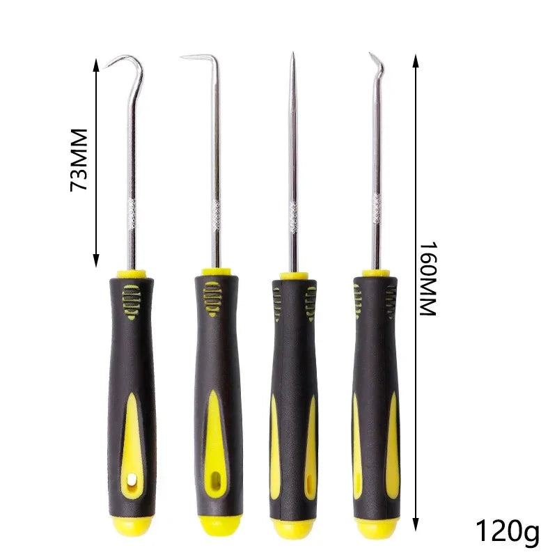 Heat-resistant Antislip Hook Pick Set - 4pcs Car Repair Tool Kit Yellow Black Short