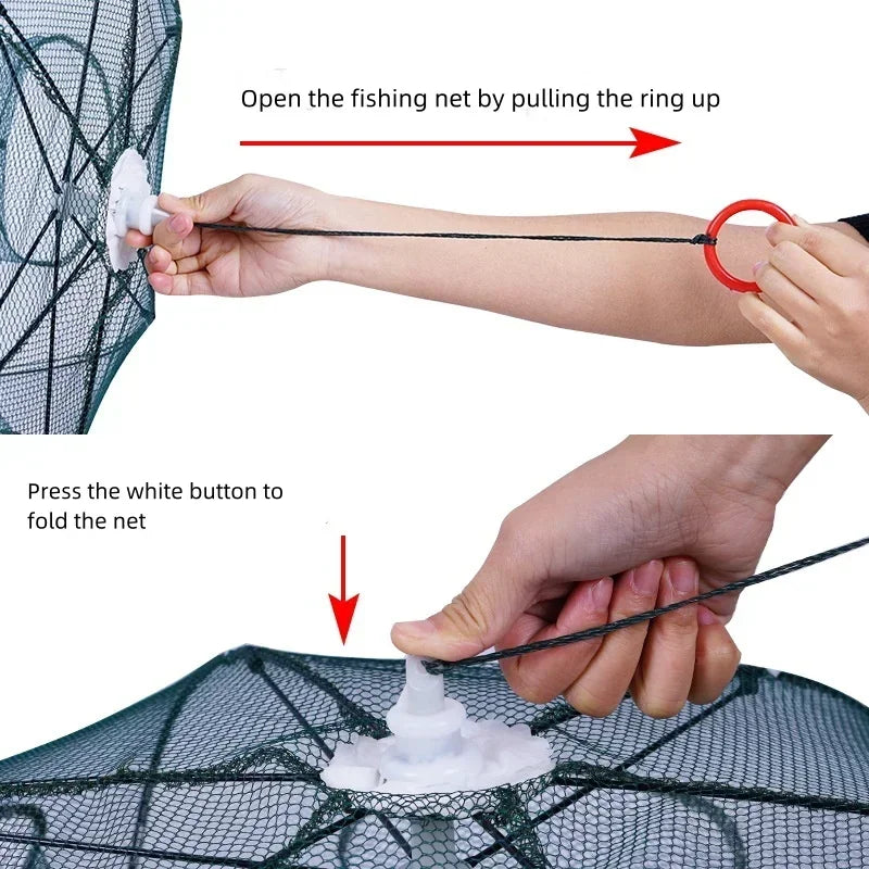 Portable Foldable Fishing Net Shrimp Cage - Automatic Nylon Fish Trap