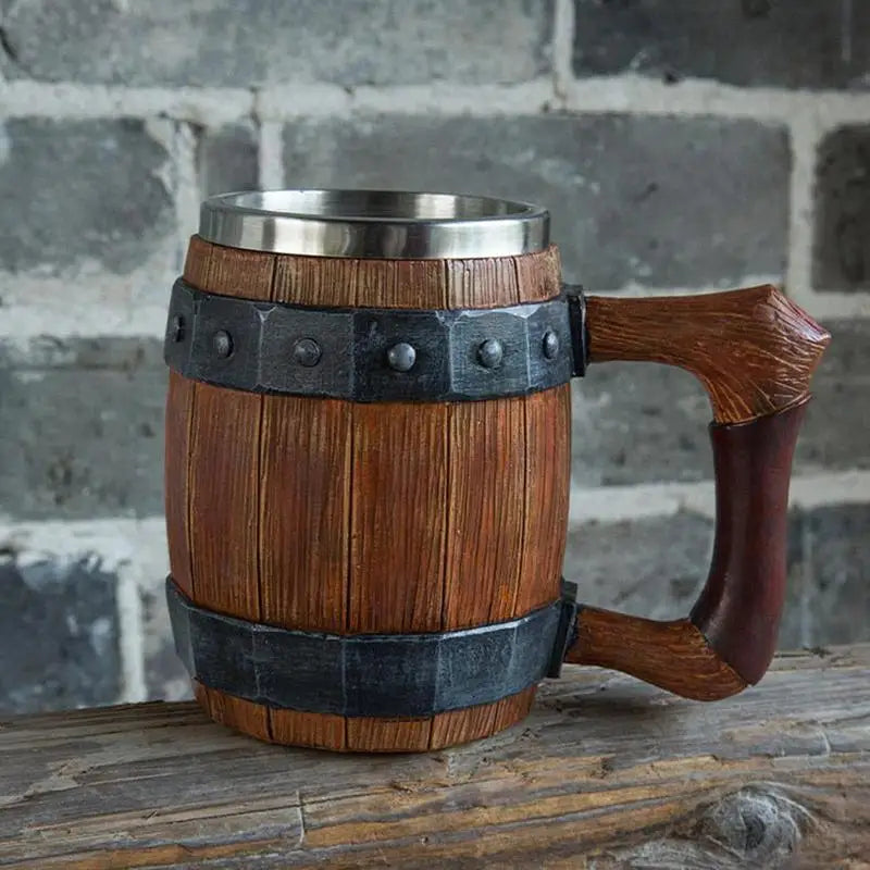 Viking Wooden Barrel Beer Mug - Stainless Steel 900ml