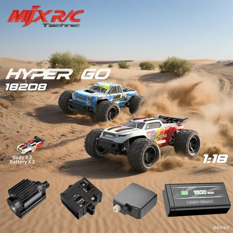Hyper Go MJX 1:18 Monster Truck RC Car, Alloy Diecast Four-Wheel Model, Remote Control Gift Set