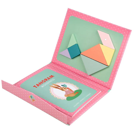 Wooden Jigsaw Magnetic Tangram Puzzle Book - Portable Toy