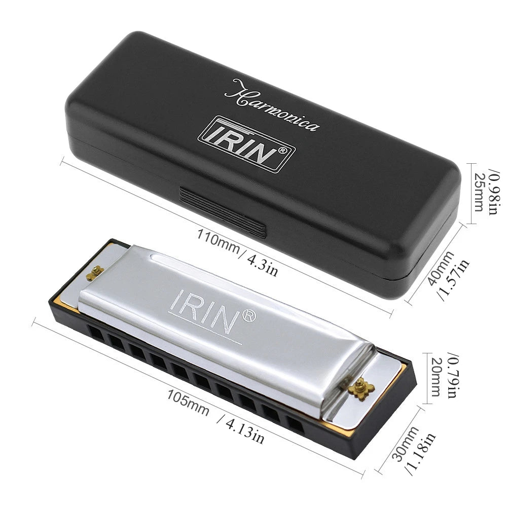 Professional Blues Harmonica 10 Hole 20 Tone &ndash; For Beginners Silver / CHINA