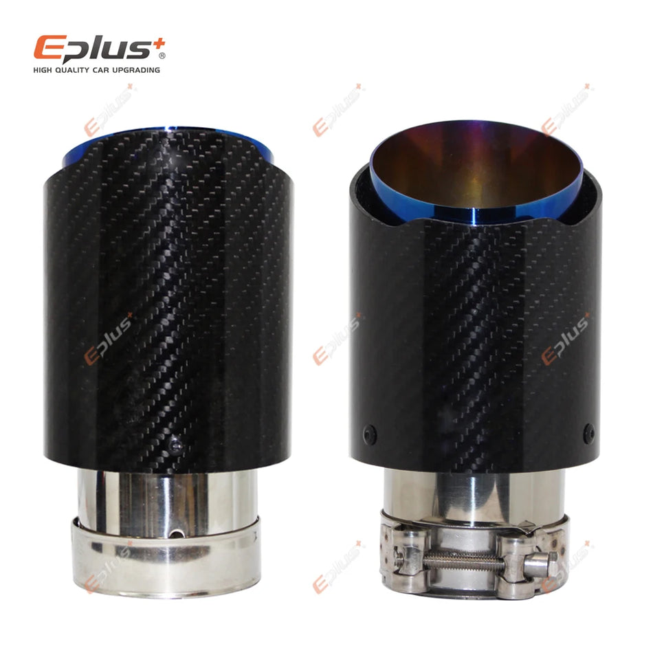 Универсальный наконечник глушителя из углеродного волокна для автомобилей, глянцевое синее нержавеющее покрытие