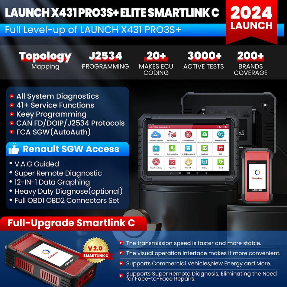 LAUNCH PRO3S+ELITE Auto Scanner with 37+ Resets, ECU Coding, J2534 Program