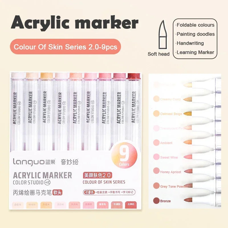 Languo 144/9 Colors Acrylic Paint Pens &ndash; Vibrant DIY Markers 9 Colors K