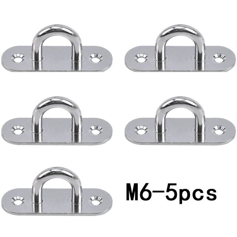 304-M6 M5 M8 Oval Eye Board Marine Deck Buckle Staple Boat Shade Sail Mounting Fastening Set - 304 Marine Grade Stainless Steel M6-5pcs