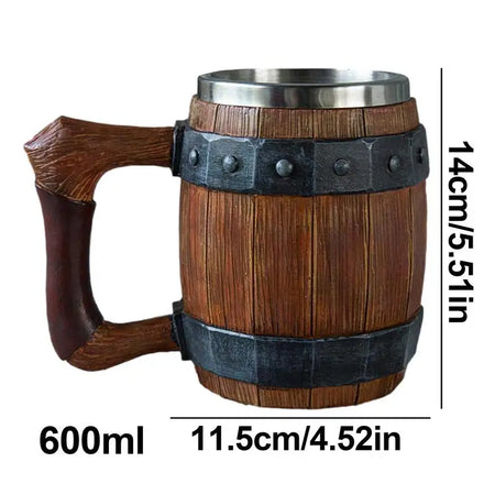 Viking Wooden Barrel Beer Mug - Stainless Steel 900ml
