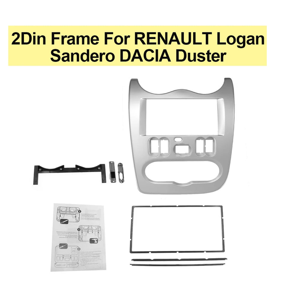 Automobilio radijo fasadas 2 Din su CD apvadu Renault Logan Sandero Duster ABS plastiko prietaisų skydelio rinkinys sidabrinis