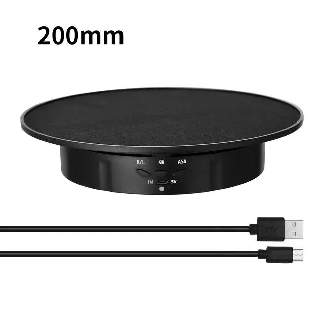 200mm Photography Rotating Display Stand - 3 Speed Electric Turntable 200mm black Suede