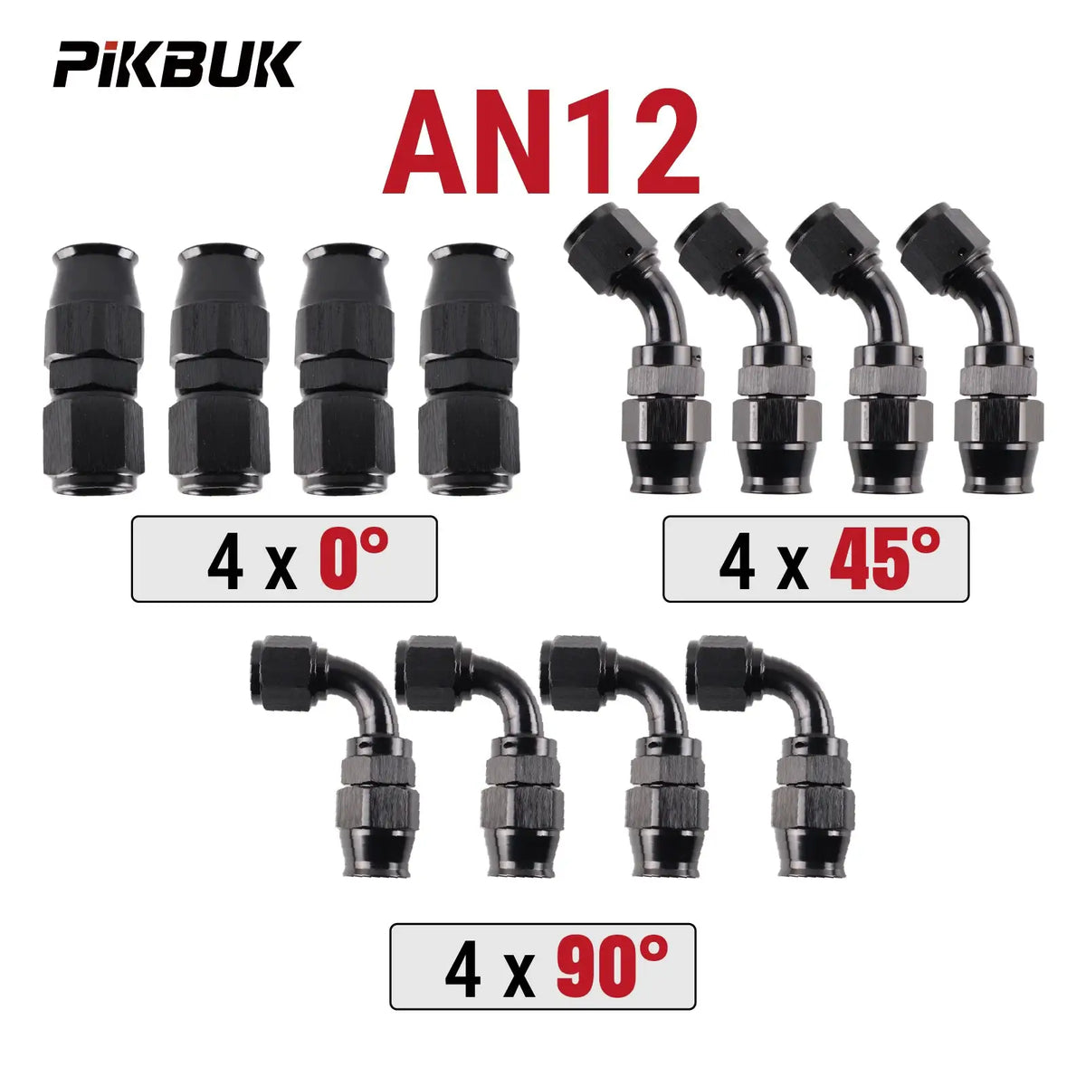 PIKBUK 12Pcs AN4/6/8/10/12 Universal Straight 45 90 Degree Reusable Hose End Fittings Adapter For Swivel PTFE Oil Fuel Line Pipe by InterCyprus Trading Ltd