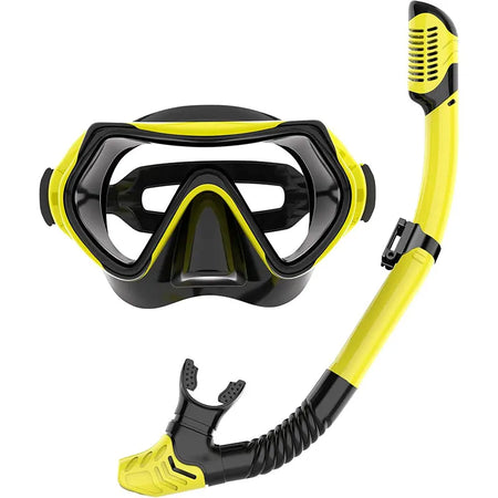Premium 180&deg; Panoramic Snorkeling Gear with Anti-Fog Dry Top Snorkel Yellow