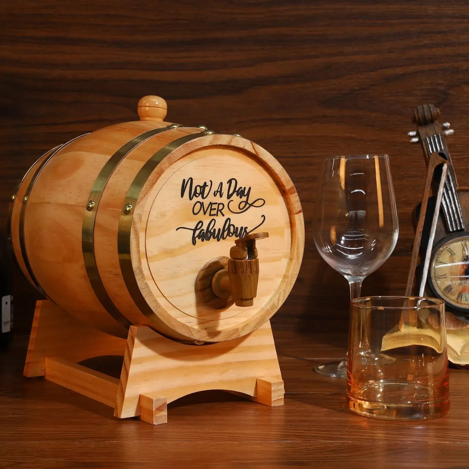 3L Wine Barrel with Stand Bung and Spigot Whiskey Barrel Dispenser Bourbon Barrel for Cocktails Bourbon Rum Tequila Beer