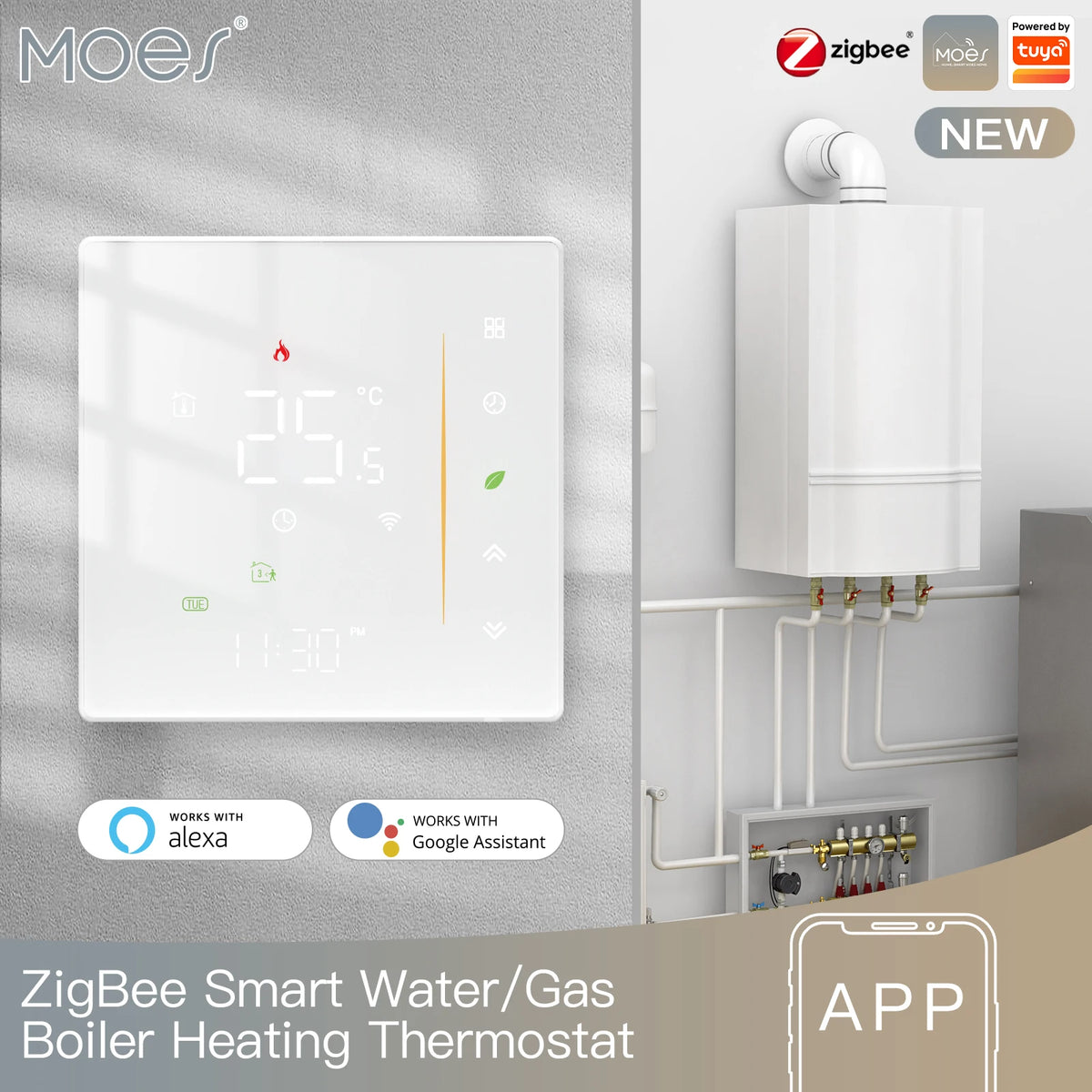 MOES Zigbee Thermostat 5A16A &ndash; Programmable Floor Heating water gas boiler WH