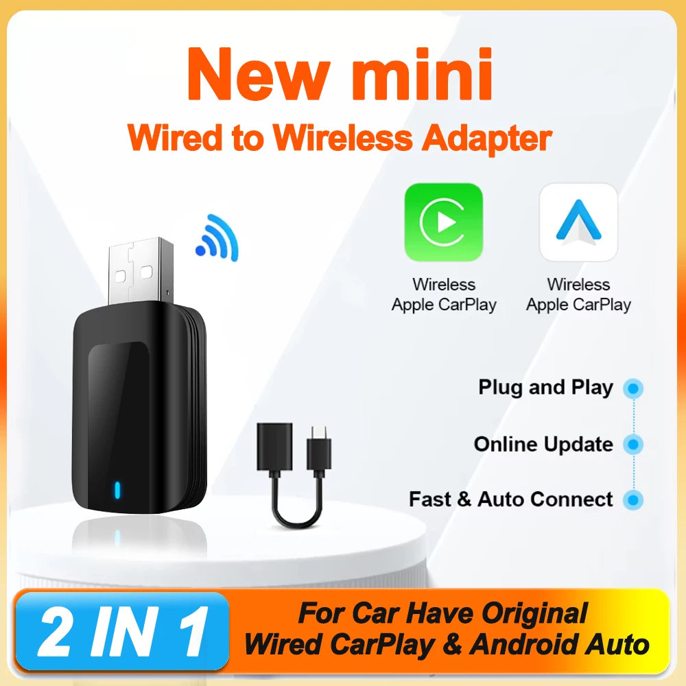 2-in-1 Wireless Android Auto & Apple CarPlay Adapter – USB Dongle For Car Stereo