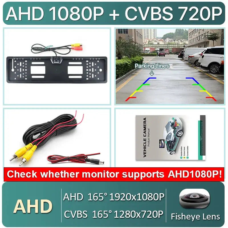 AHD 1080P Dynamic Trajectory Reverse Line European License Plate Frame Car Rear View Camera For Truck Bus SUV Camper Pickup by InterCyprus Trading Ltd
