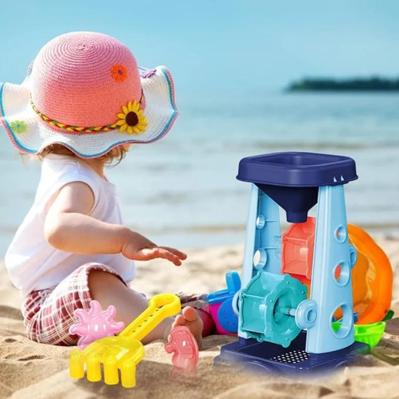 Children's Summer Beach Toy Set - Sand Wheel, Bucket, Shovel, Rake, Sailboat &amp; More for Creative Play