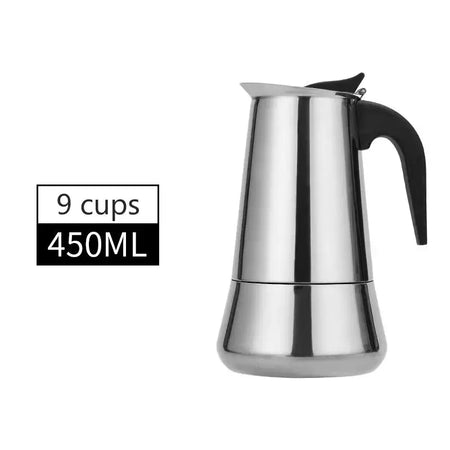 Stainless Steel Electric Moka Coffee Pot - 2/4/6/9/12 Cups 9cups450ML / CHINA
