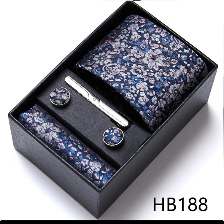 VanGise Blue Striped Necktie Set with Pocket Square and Cufflinks, Perfect for Weddings and Workplace HB188