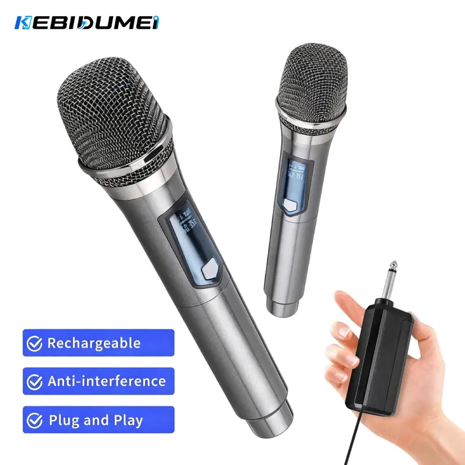 KEBIDUMEI Wireless Microphone UHF Fixed Frequency 2 Channels Handheld Mic For Party Karaoke Professional Church Show Meeting by InterCyprus Trading Ltd