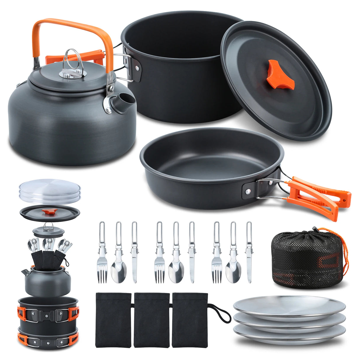 Outdoor Camping Cookware Set &ndash; Folding Compact Camp Cookware black