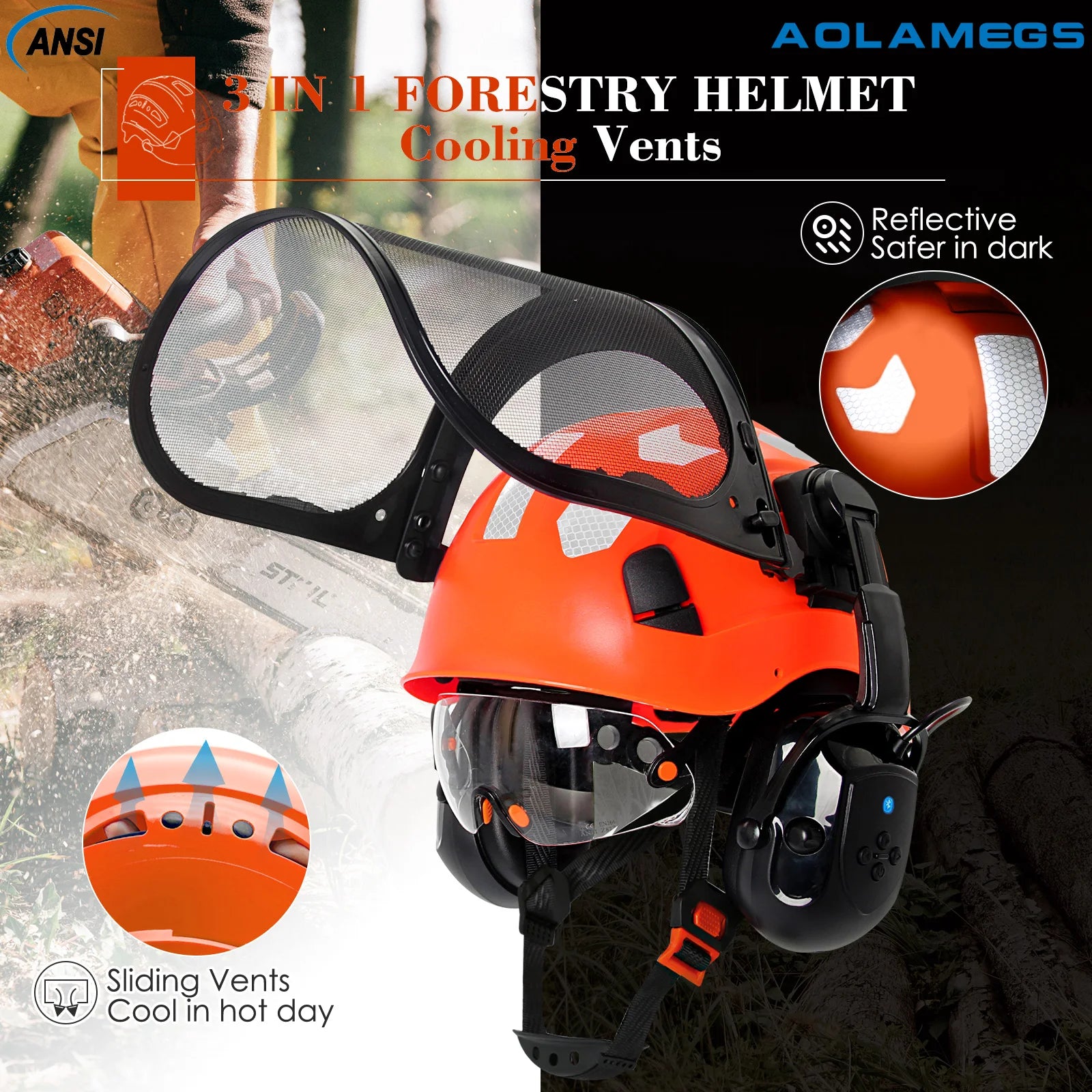 SF06 Forestry Safety Helmet &ndash; Bluetooth 5.0 Goggles Earmuffs