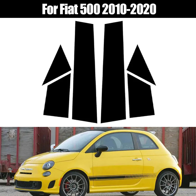 Fiat 500 Stulpelio Lipdukai, Blizgus Juodas Polikarbonato Apdailos 2010-2020