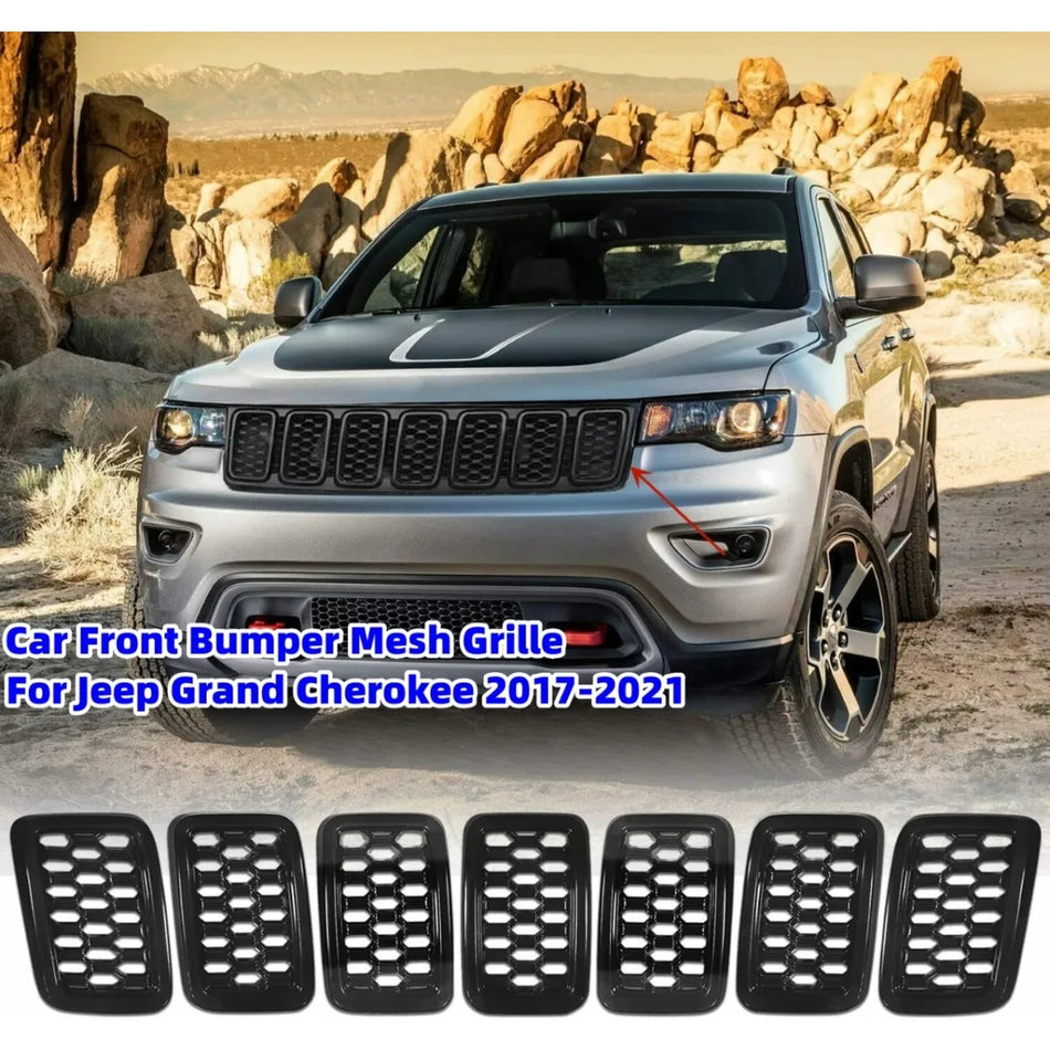 Front Grille Cover Honeycomb ABS For Jeep Grand Cherokee 2017-2021