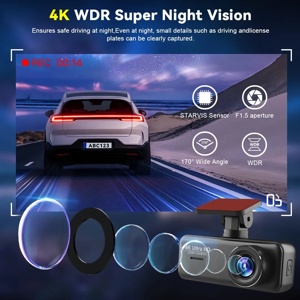 Kocam 4K Dash Cam Front and Rear &ndash; Dual Channel Night Vision Recording