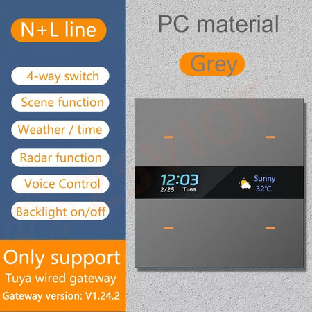 Tuya Zigbee 4 Gang Weather Display Switch &ndash; Time Display Zigbee PC Grey