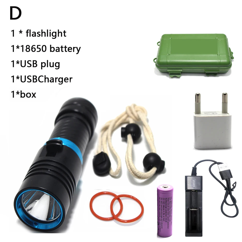 Waterproof IPX8 Diving Flashlight &ndash; Ultra-Bright LED with 100 Meter Range D / Green / Yellow light