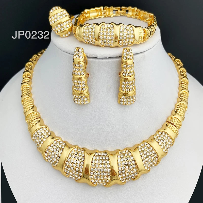Elegant 18K Gold Plated Dubai Jewelry Set for Women - Necklace, Earrings, Bracelet &amp; Ring 1